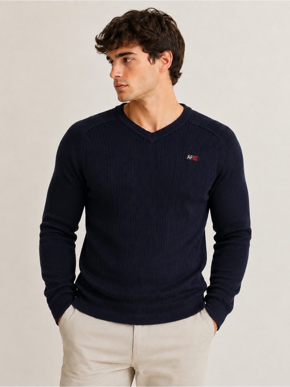 Abercrombie & Fitch AF92 Men’s Navy Ribbed V-Neck Sweater Vintage Y2K XL